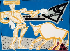 Animals & Figure on paper, Bull Fighter Collage l by America Martin