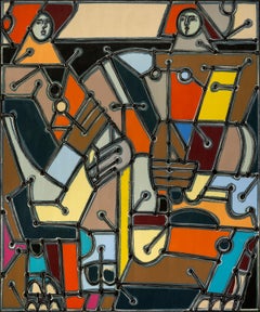 Double Figure Portrait in Bold Color Blocks, Two by America Martin