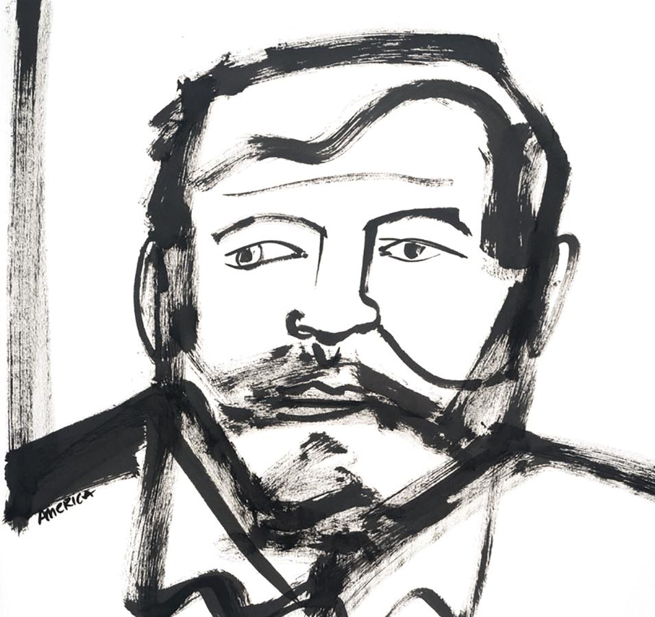 Ernest Hemingway, America Martin, portrait w ink- portion of sale to ACLU/NAACP 2