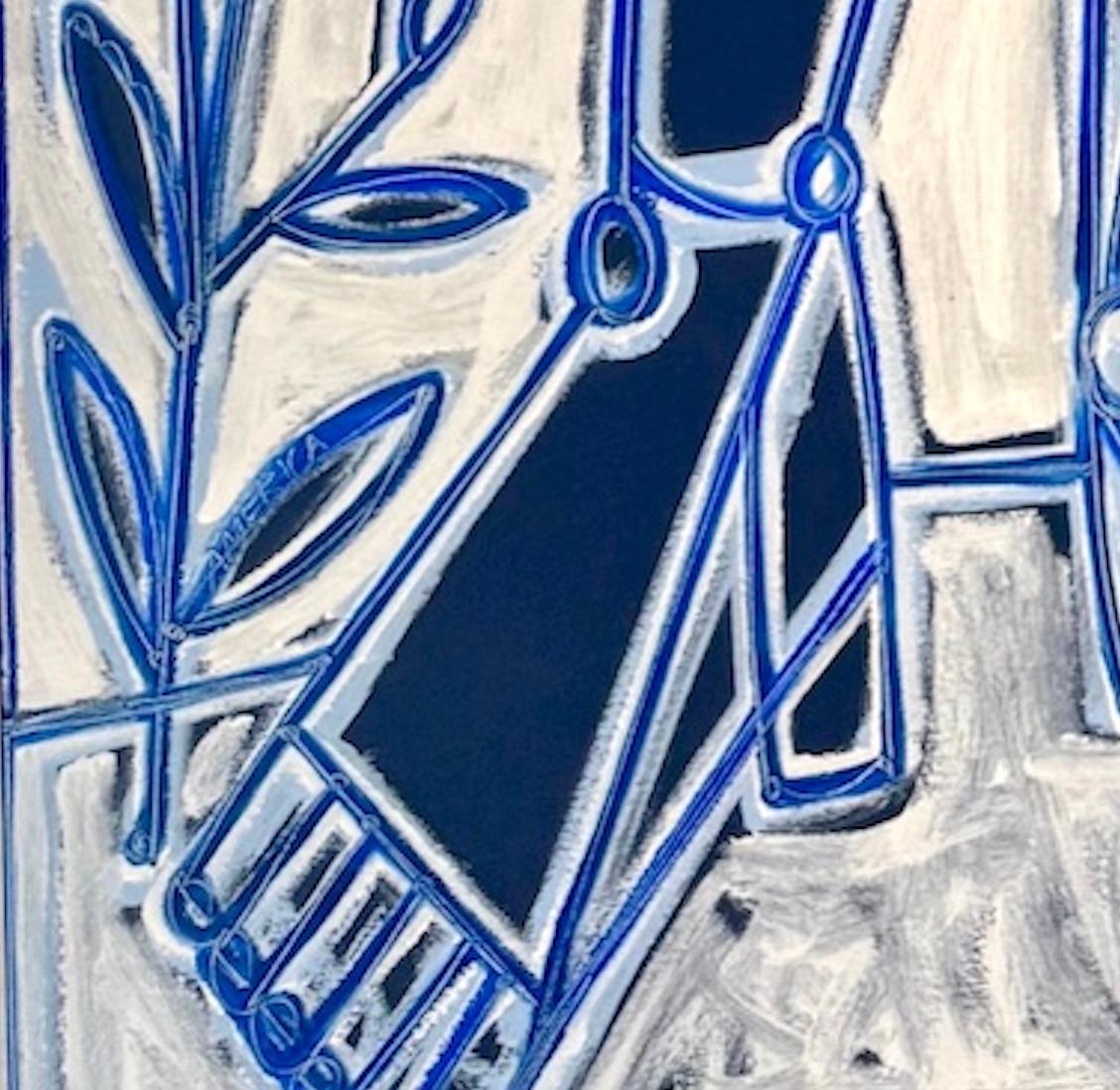 Frauen- und männliche Figur, Flora, Adam und Eva in Blau und Weiß  von America Martin im Angebot 5