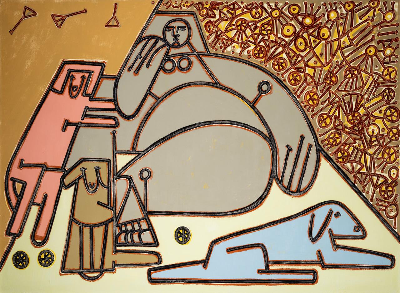 Figura femminile, animale, donna con cani di America Martin