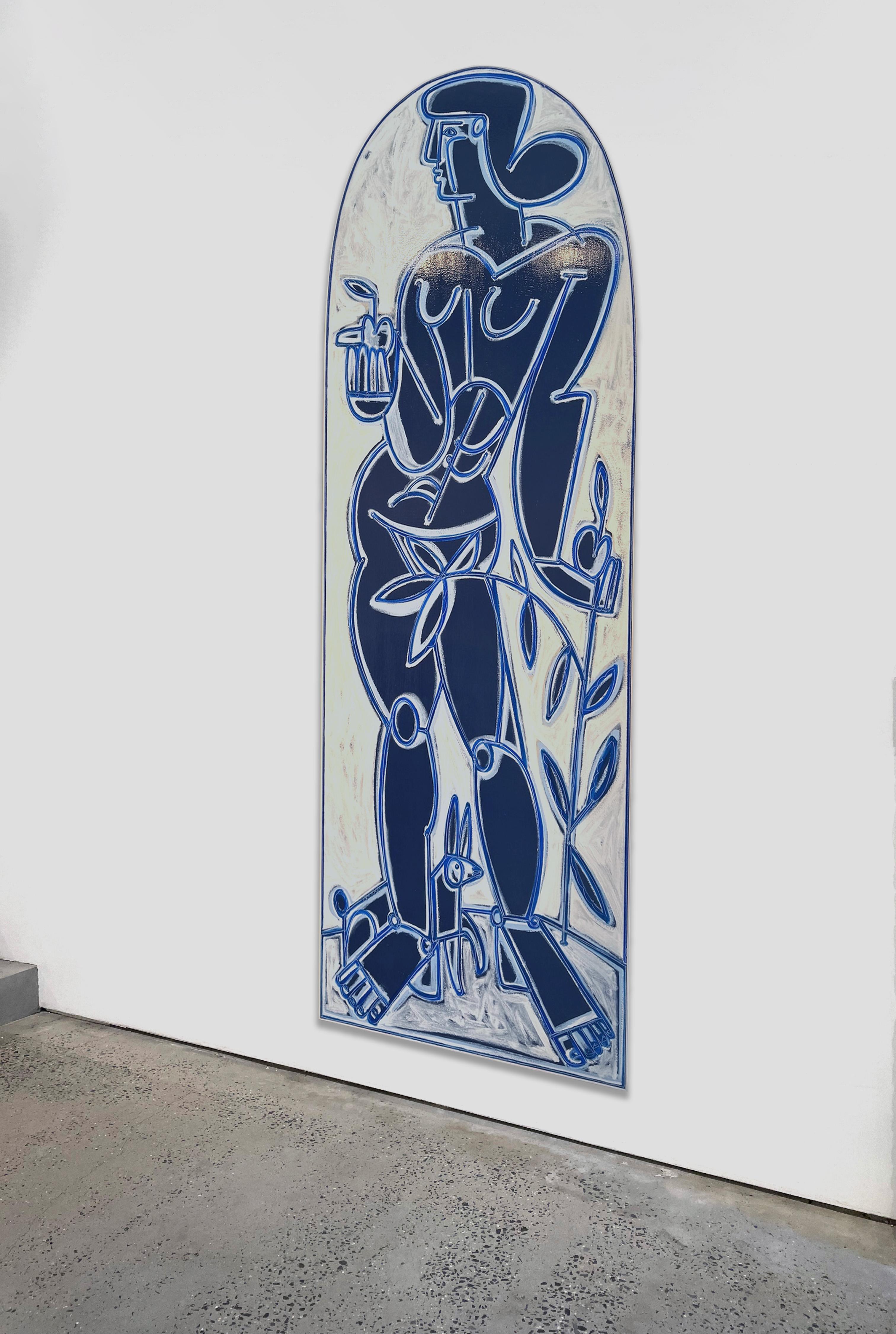 Female Figure, Flora, Classical Art, Eve In Blue and White  by America Martin For Sale 1