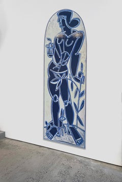 Frauenfigur, Flora, klassische Kunst, Eve in Blau und Weiß  von America Martin