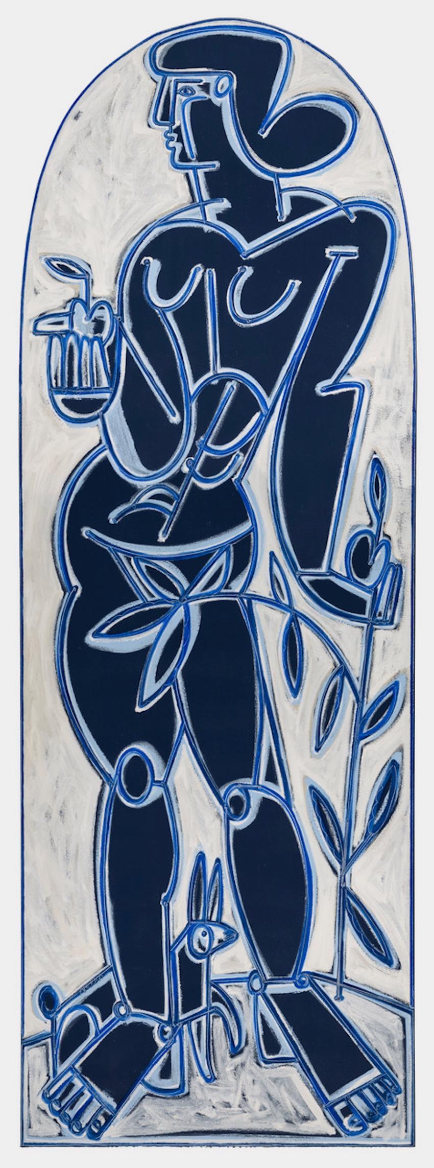 Figura Femenina, Flora, Arte Clásico, Eva En Azul y Blanco  por America Martin