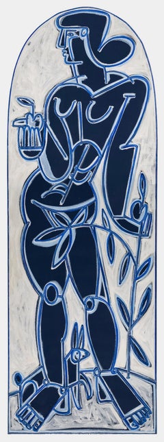 Frauenfigur, Flora, klassische Kunst, Eve in Blau und Weiß  von America Martin