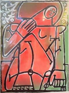 Female Figure, Gestural, Woman In The Sunset With Flowers by America Martin