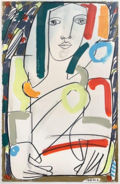 Female Figure on paper, Bold lines, Bright, Knees Up by America Martin