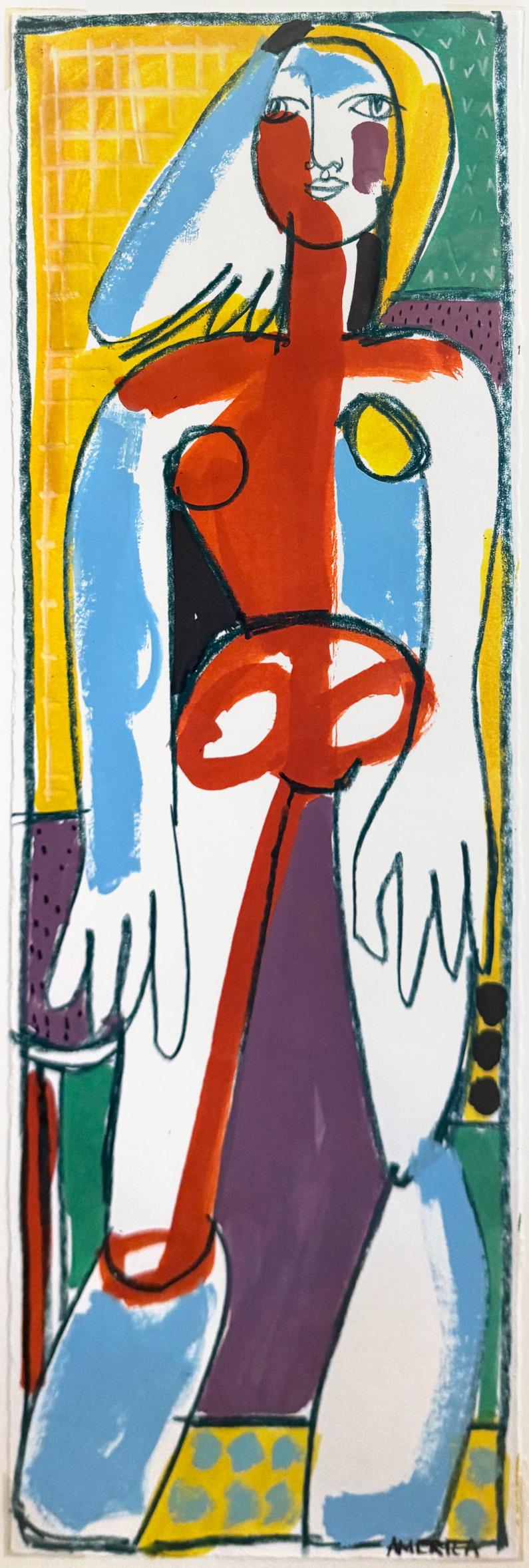 „Weibliche Figur auf Papier, Bright Bold, Woman Table Series II“ von America Martin
