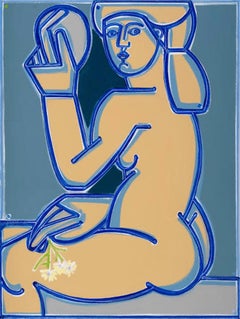 Female Figure Painting, Bold lines, Woman with Hand Mirror by America Martin