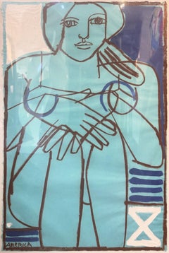 Female Nude Figure, Gestural Line, Woman With Feet In Water by America Martin