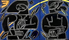 Figurative/Blue/Floral_Dance In The Soft Golden Wind Diptych_America Martin