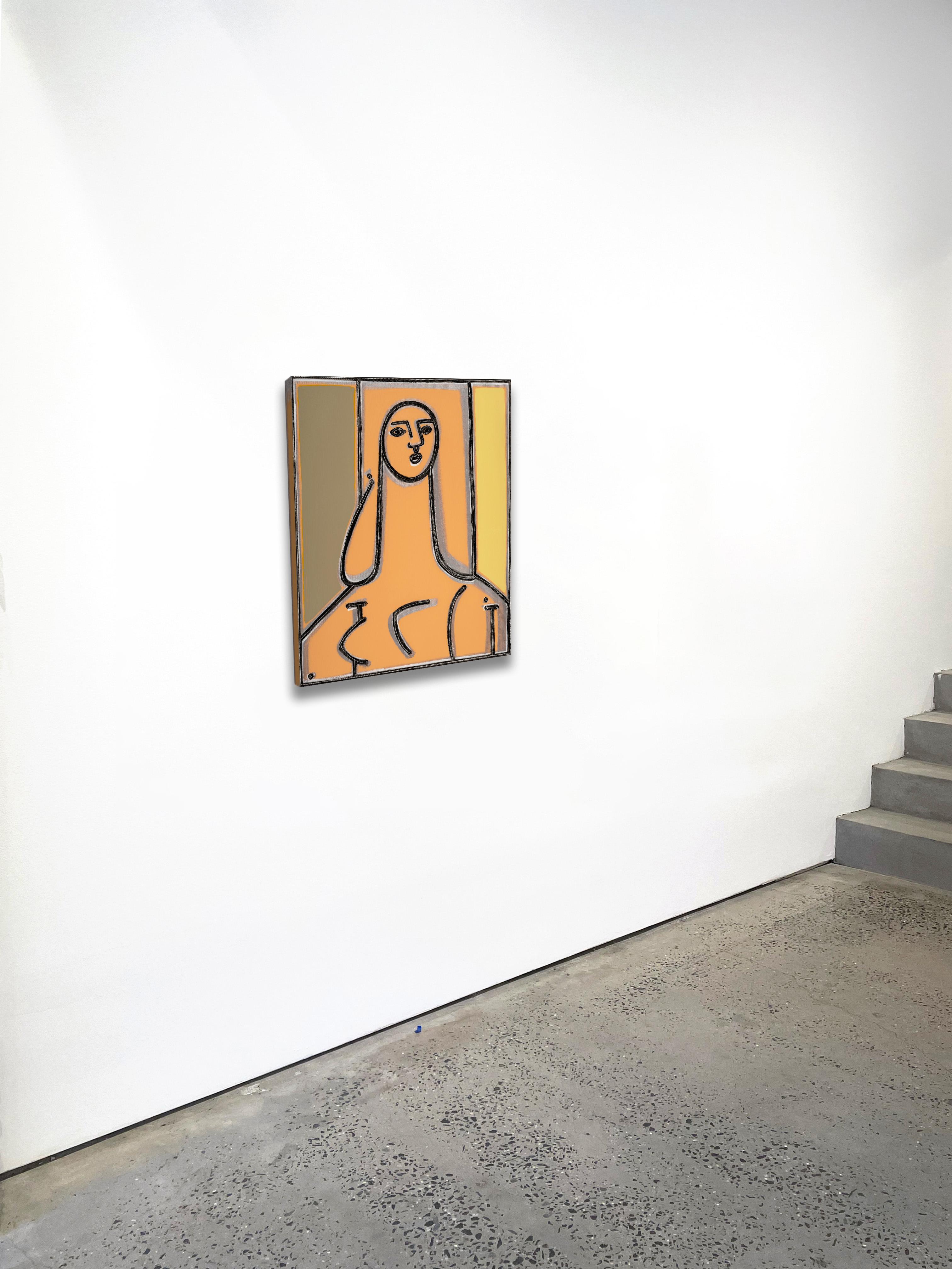 Figurative_Earth Tones_Porträt in Oliv und Pfirsich, America Martin im Angebot 2