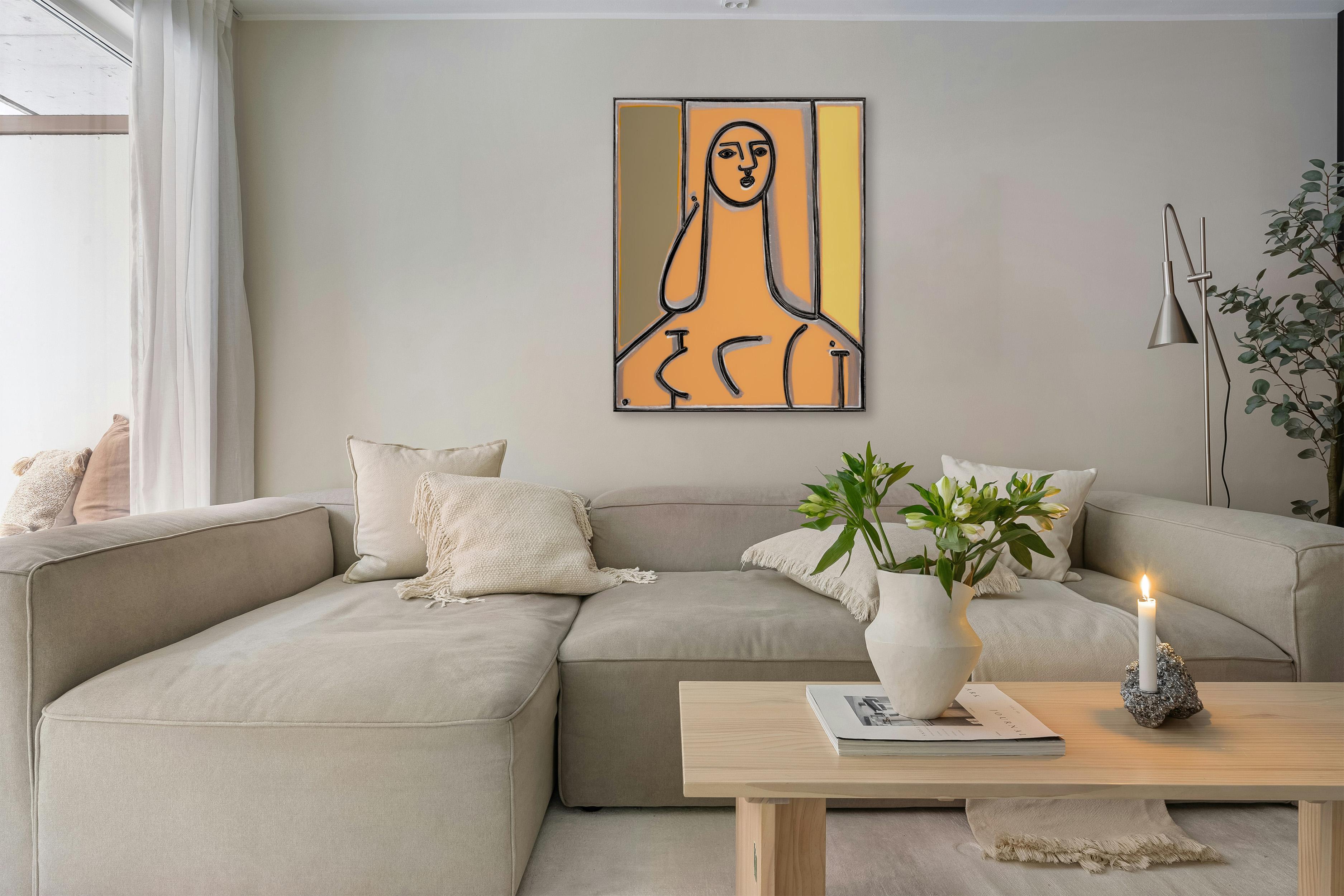 Figurative_Earth Tones_Porträt in Oliv und Pfirsich, America Martin im Angebot 5