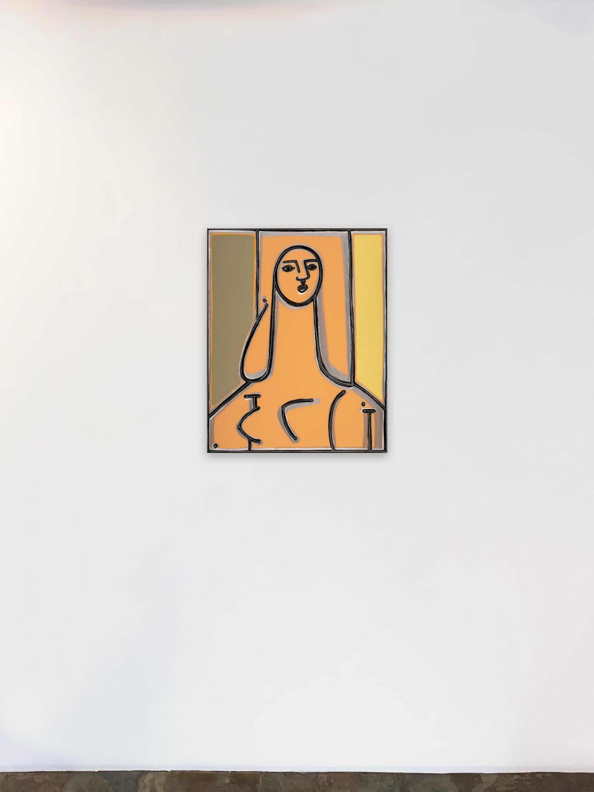 Figurative_Earth Tones_Porträt in Oliv und Pfirsich, America Martin im Angebot 1