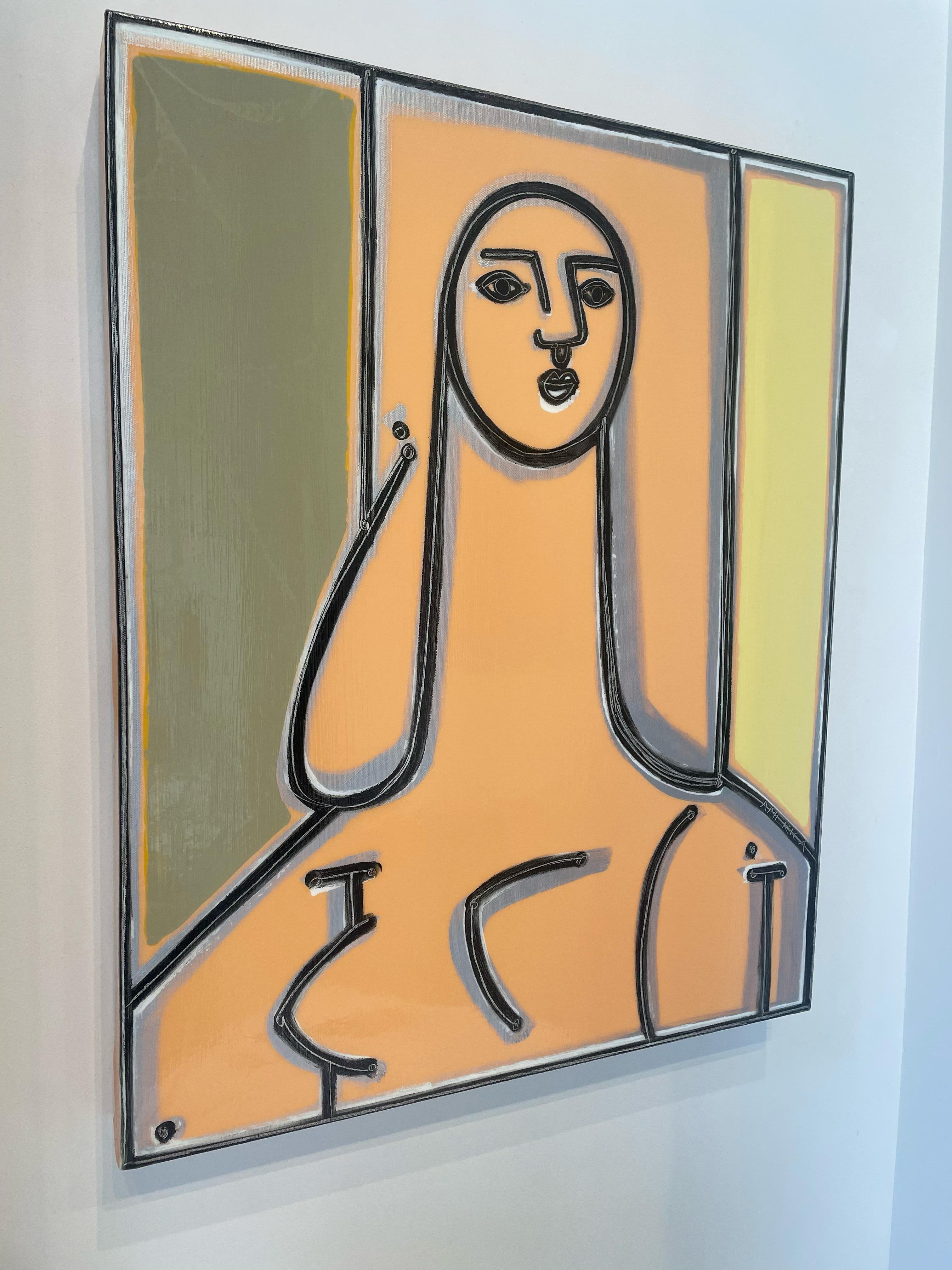 Figurative_Earth Tones_Portrait In Olive & Peach, America Martin For Sale 1