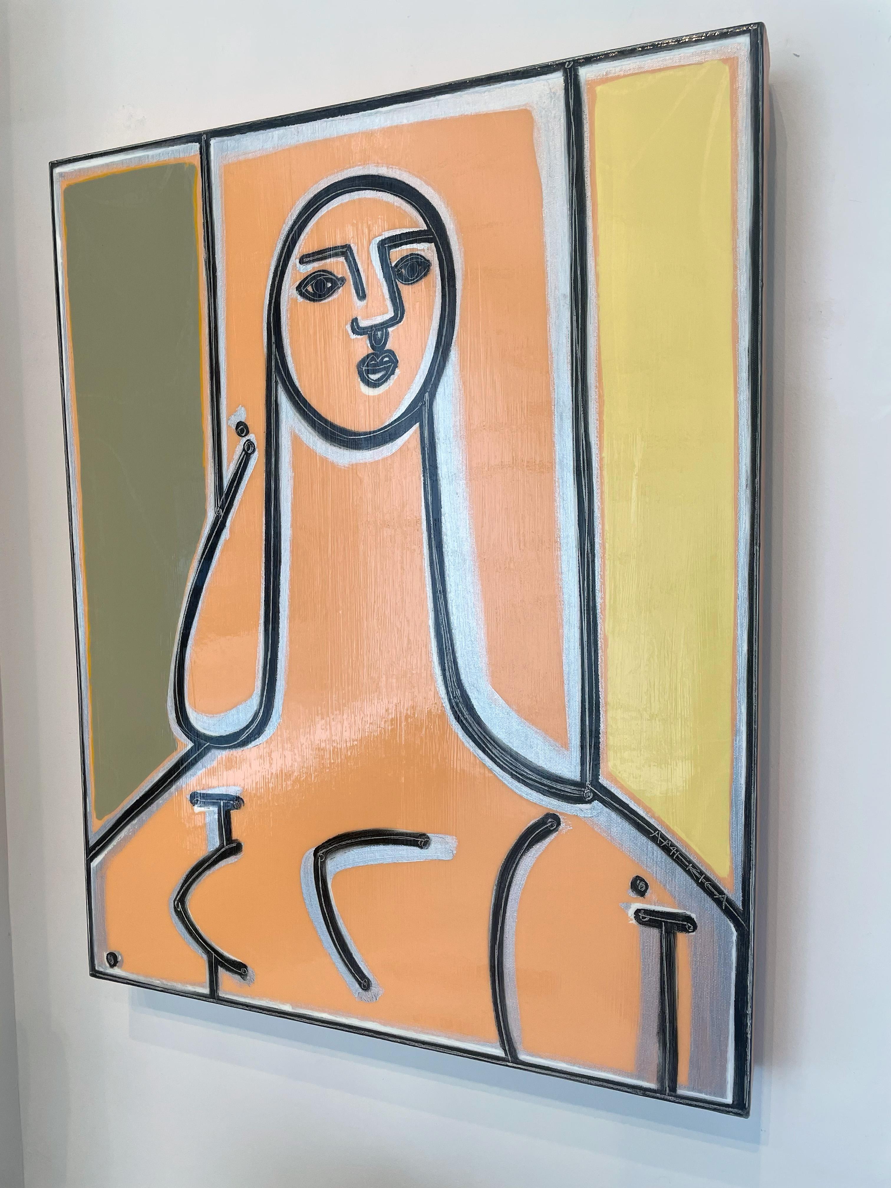 Figurative_Earth Tones_Portrait In Olive & Peach, America Martin For Sale 2