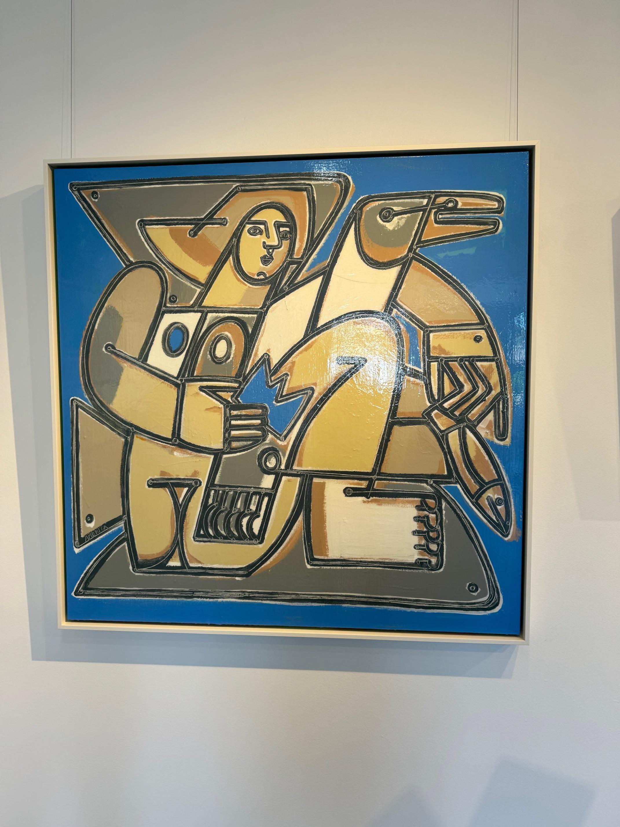Portrait_figuratif_Animal/Oiseau_Bleu_Reine_America Martin_Huile/Acrylique en vente 1