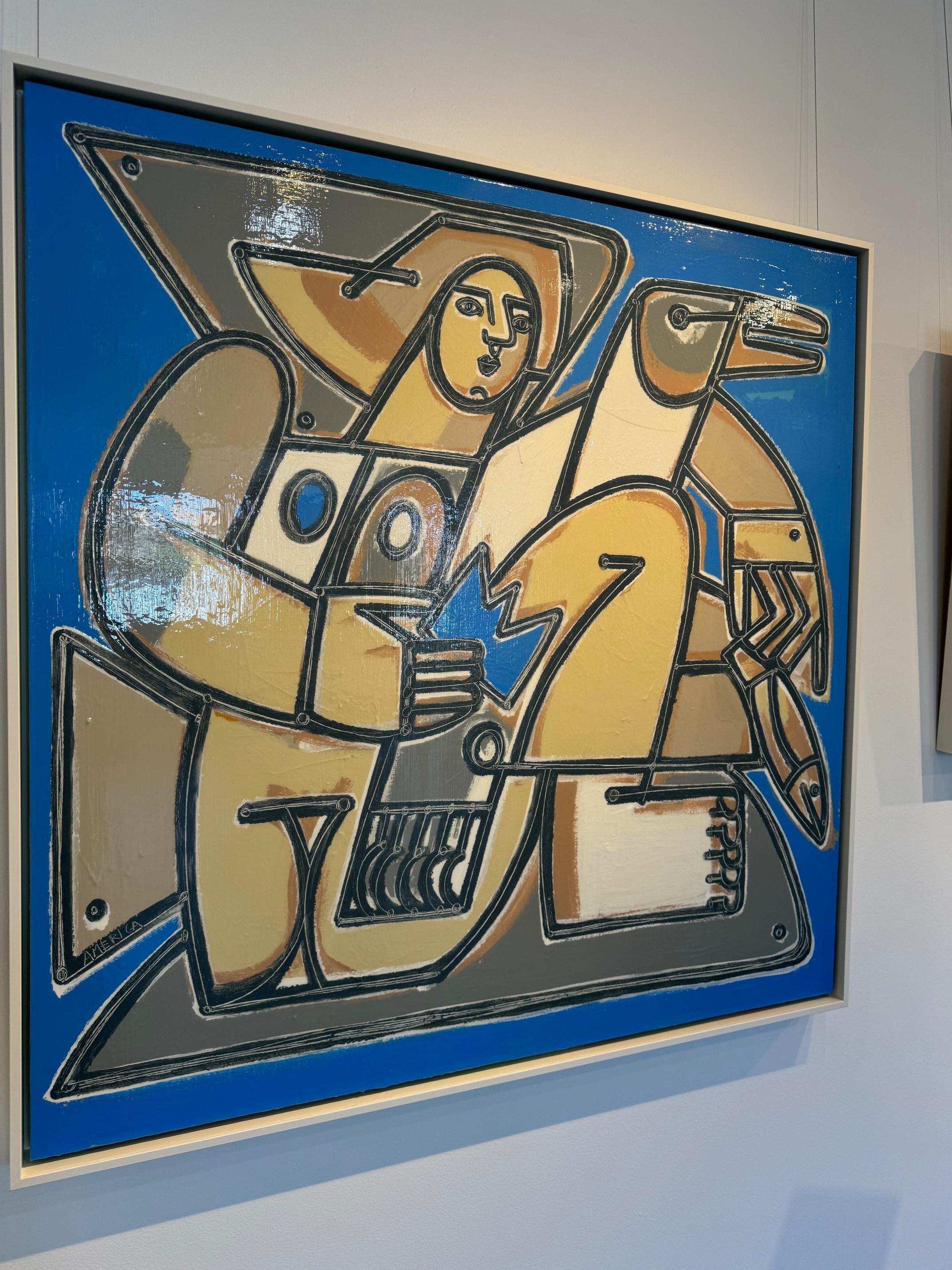 Portrait_figuratif_Animal/Oiseau_Bleu_Reine_America Martin_Huile/Acrylique en vente 3