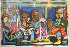 Figure on paper, City Scene, Gestural, Bold Color, NYC Subway by America Martin