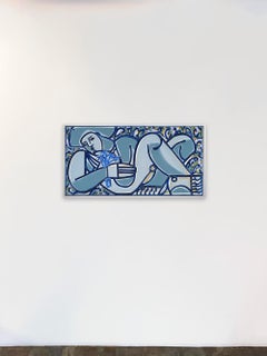 Figura dipinta, linee decise, margherita blu dipinta nel Maine da America Martin