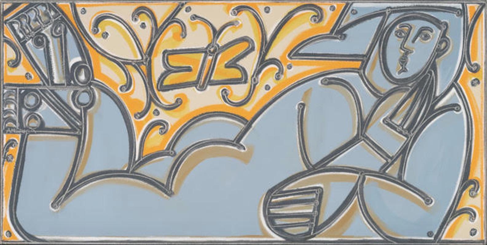 Figur Malerei, kühne Linien, Schmetterling Besuch Gemalt in Maine von America Martin