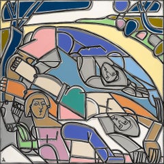 America Martin - Pittura di figura, Linee decise, Acqua, Salto nel lago d'estate di America Martin Pittura di figura, Linee decise, Acqua, Salto nel lago d'estate di America Martin