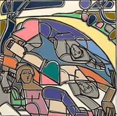 Figur Malerei, kühne Linien, Wasser, Sprung in den Sommer See von America Martin