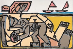 Figure Painting, Child, Bold lines, At Play Watching Boats by America Martin