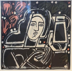 Figure Painting on paper, Bold lines, Woman & Pitcher II by America Martin