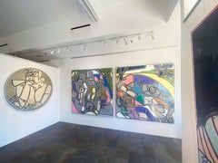 Pintura gestual Figura, tonos tierra, Mujer con mariposa de America Martin