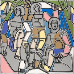 Gestural Figure Painting, Swim, Bold lines, Summer Lake Island by America Martin