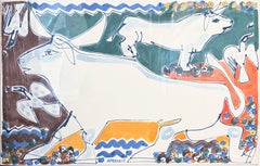Ink on paper, Flowers, Animals, The Bull Fighter Collage V by America Martin