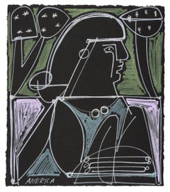 Ink on Paper Painting, Female Portrait, Woman Under the Stars by America Martin