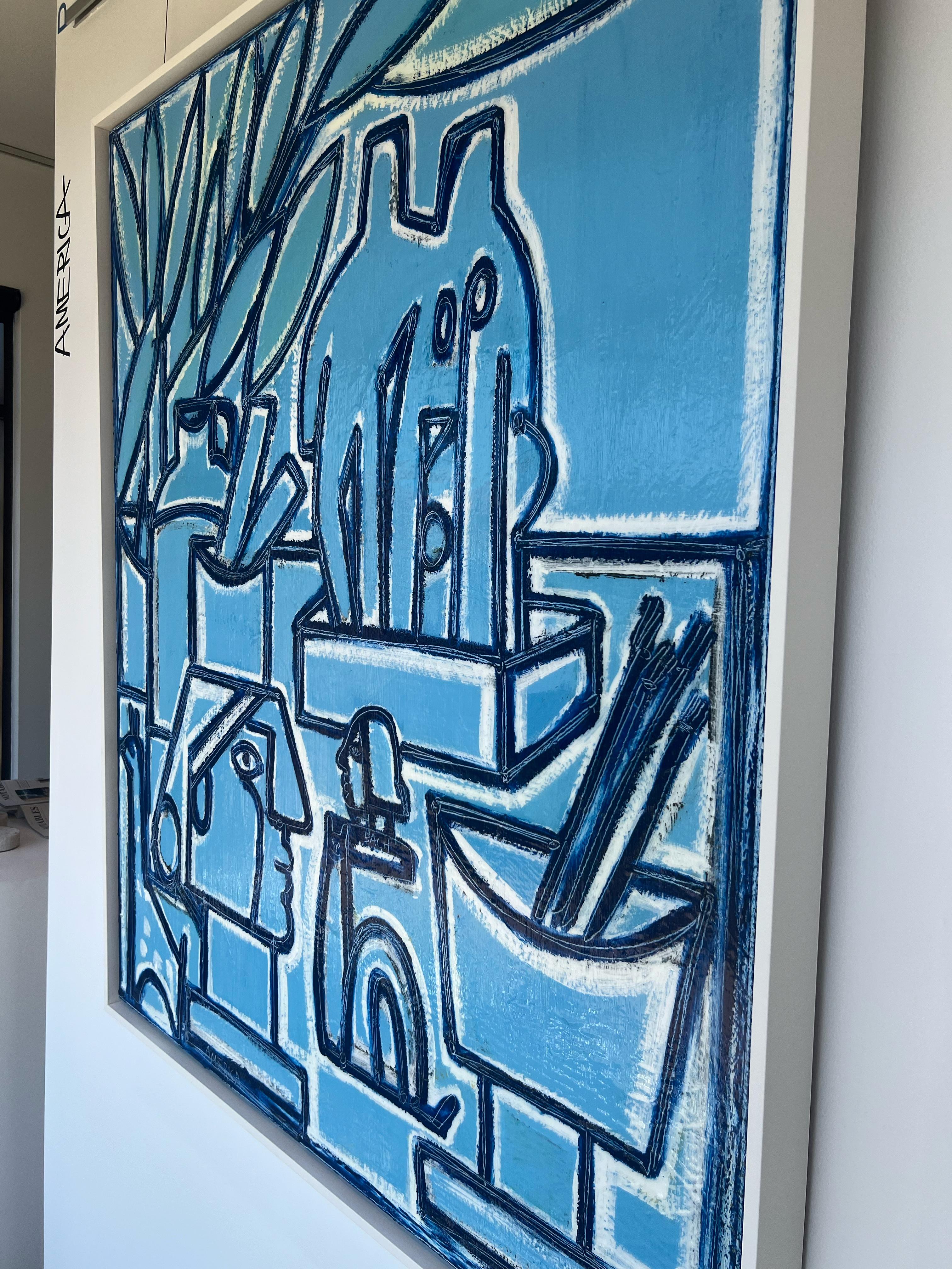 Interior/Stillleben_Oil/Acryl/Canvas_Studio-Tisch in Blau, America Martin im Angebot 1