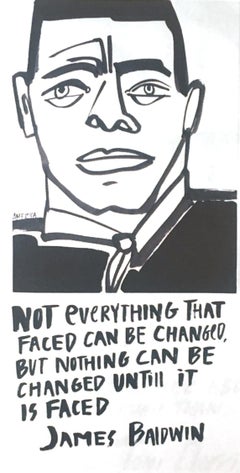 James Baldwin 1 Framed, America Martin_Ink, Paper- portion of sale to ACLU/NAACP