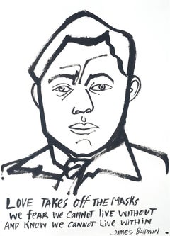 James Baldwin 6, America Martin, ink portrait- portion of sale to ACLU/NAACP