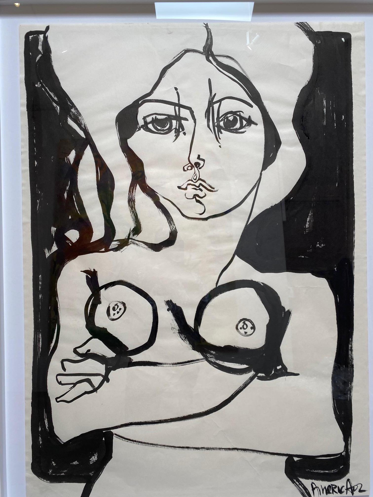 Juliette en noir et blanc_America Martin_Incre sur papier_Figurative/Portrait en vente 2