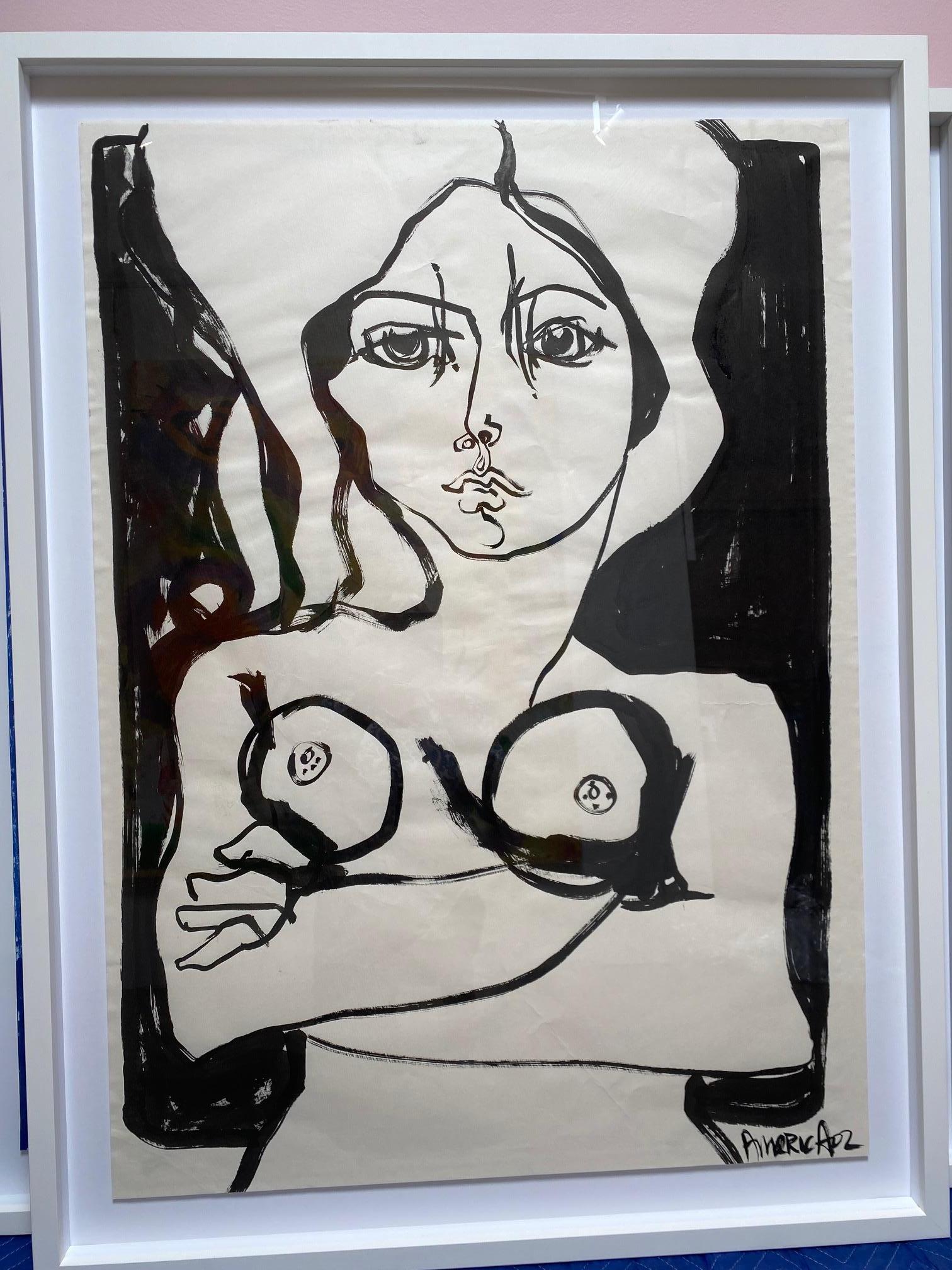 Juliette en noir et blanc_America Martin_Incre sur papier_Figurative/Portrait en vente 3