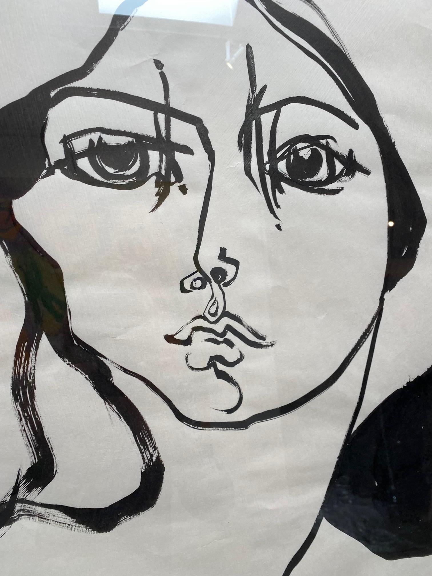 Juliette en noir et blanc_America Martin_Incre sur papier_Figurative/Portrait en vente 4