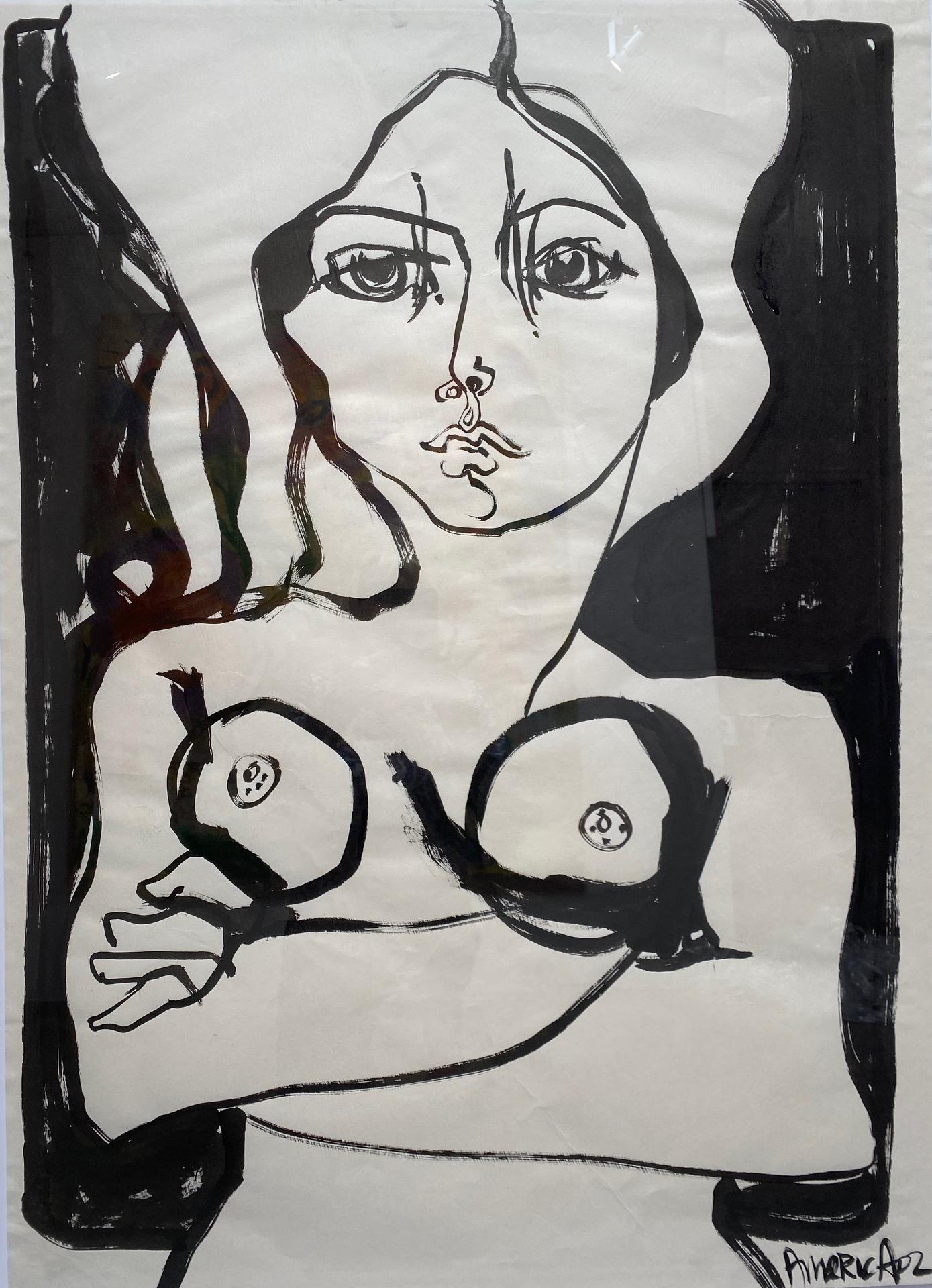 Juliette en noir et blanc_America Martin_Incre sur papier_Figurative/Portrait en vente 1
