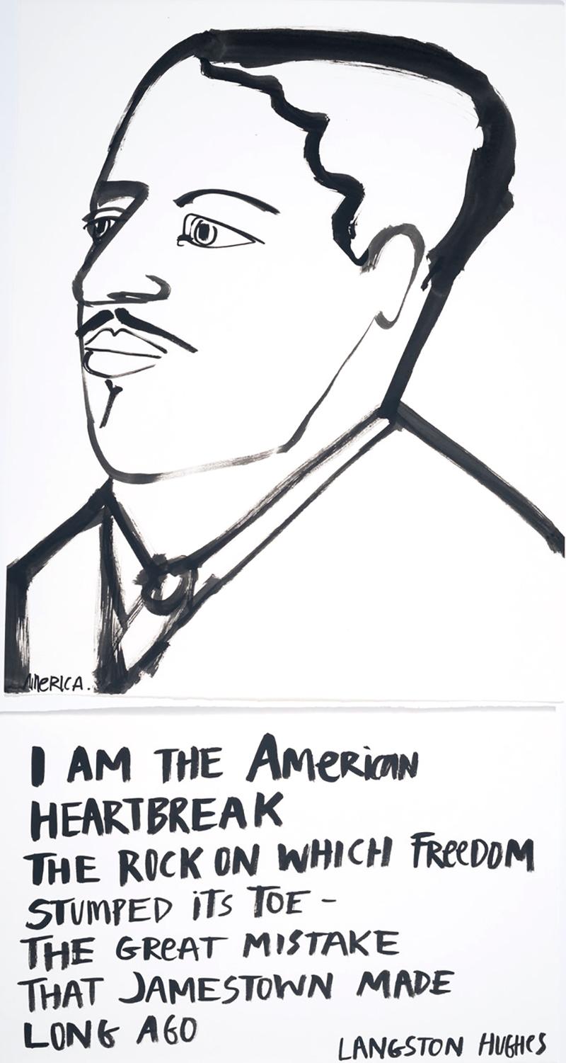 Langston Hughes, America Martin, ink portrait- portion of sale to ACLU/NAACP