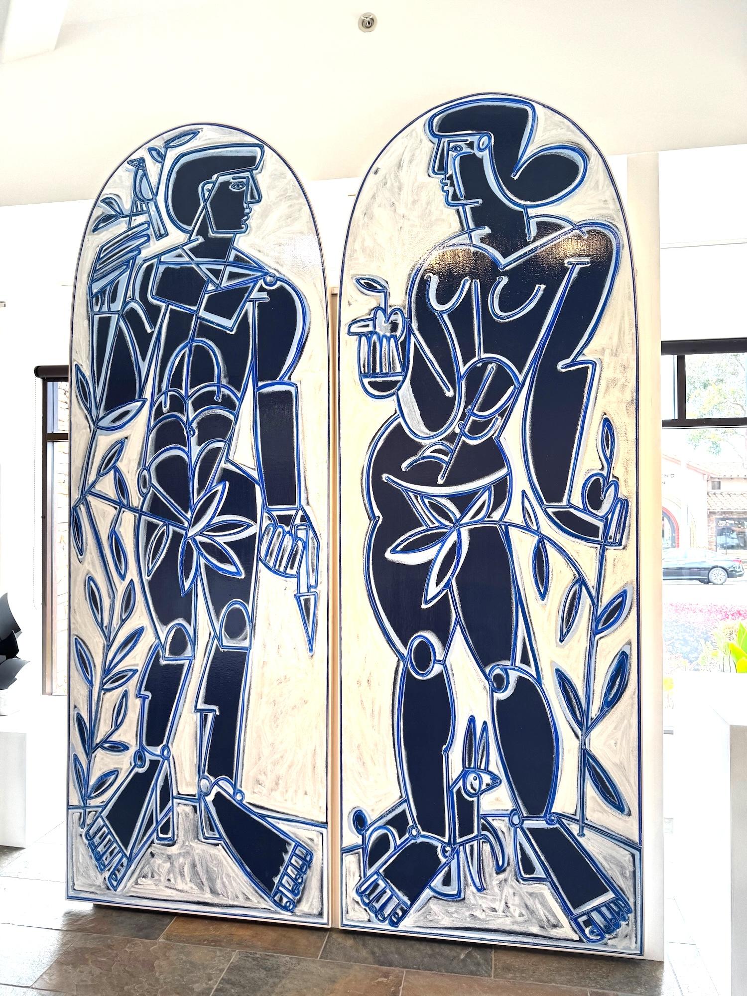 Male Figur, Flora, Klassisch, Adam in Blau und Weiß von America Martin im Angebot 1