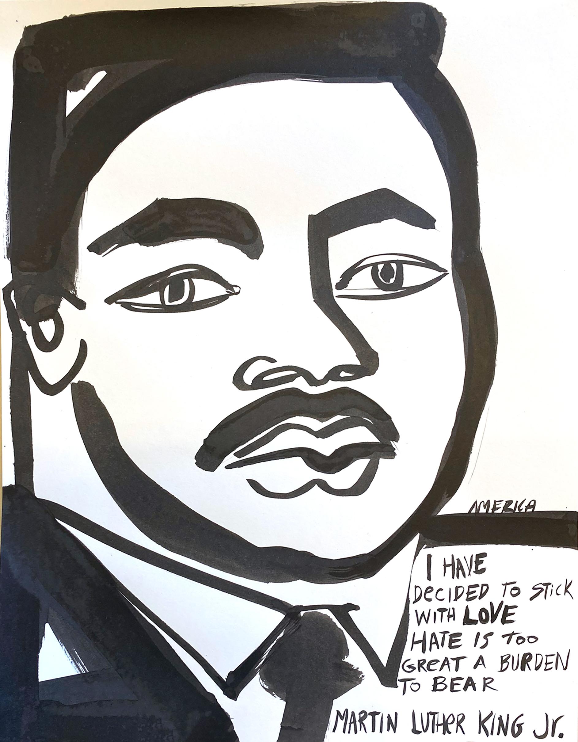 AMERICA MARTIN
"Martin Luther King Jr. Nº 2".
Tinta sobre papel (enmarcada)
18.5" x 15.5"

Una parte de cada venta se donará a la ACLU + NAACP

La Galería JoAnne Artman se enorgullece de presentar la nueva serie de America Martin "I See Heroes