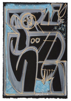 Metallische Tuschemalerei, Tier, Weibliche Figur, Frau & Vogel von America Martin