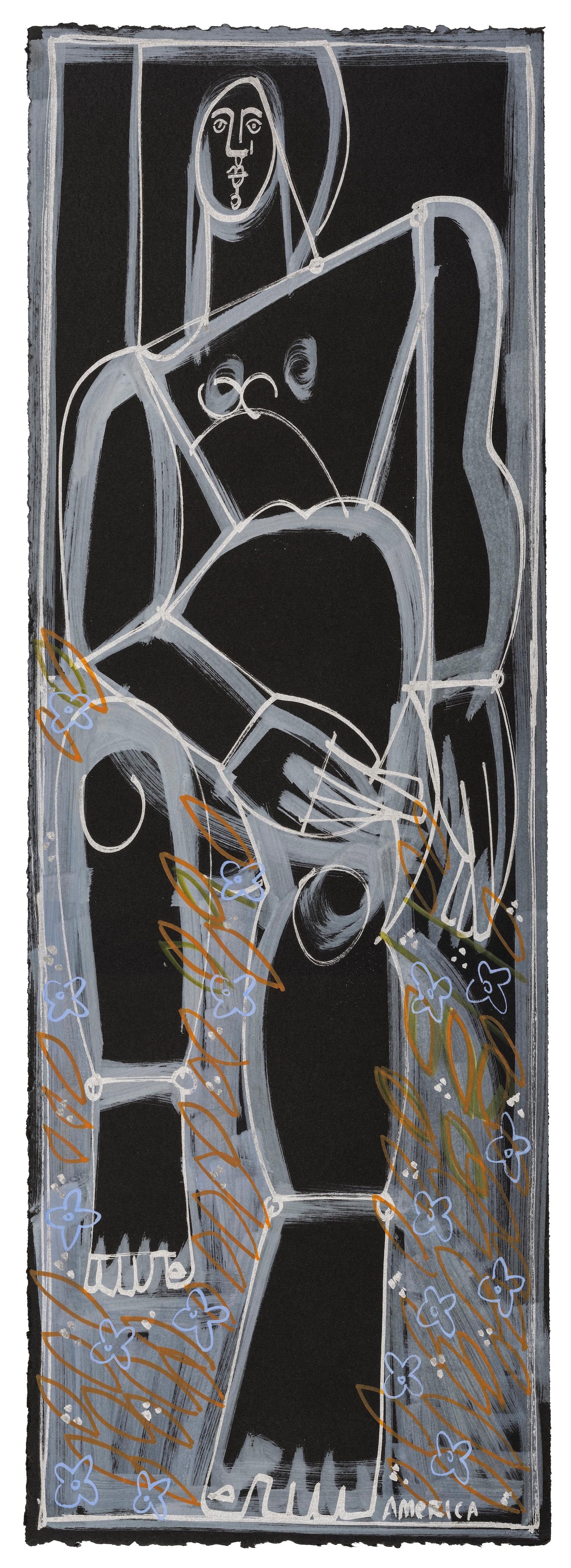 Metallic Ink Painting, Tall Female Nude Figure, Woman II by America Martin