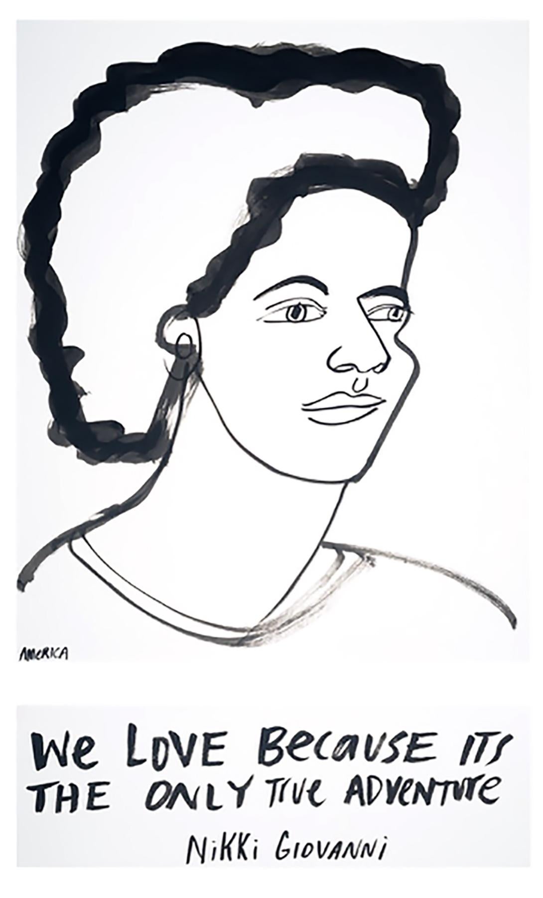 Nikki Giovanni n°2, America Martin, portrait à l'encre, partie de la vente à l'ACLU/NAACP