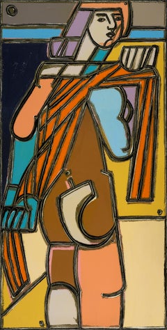 Nude Figure Portrait in Bright Color, Orange Towel by America Martin