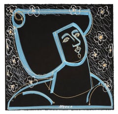 Pastello e inchiostro su carta, Ritratto, Donna in blu di America Martin
