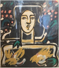 Portrait peint sur papier, traits marqués, « Femme dans les vignes » d'America Martin