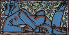 Reclining Female Nude Figure, Woman in Blue by America Martin